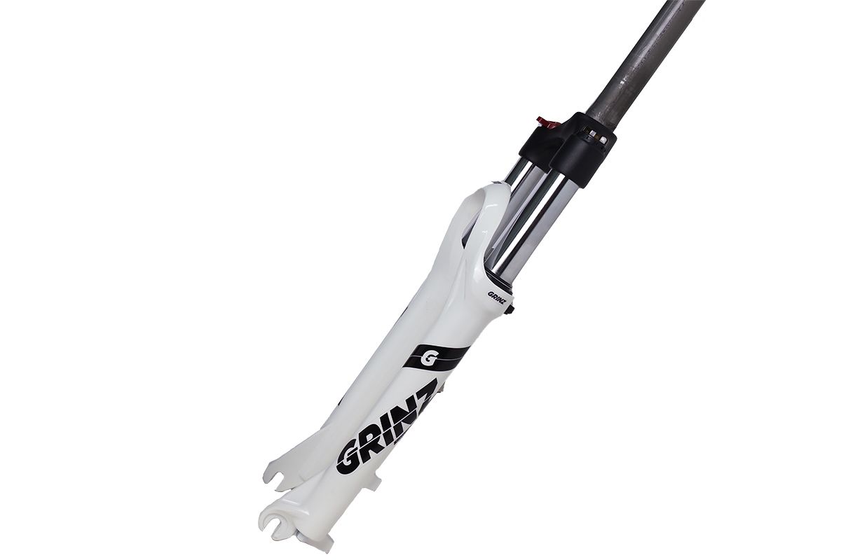 Вилка GRINZ ES 443 MLO 26"*1.1\8"ход 80мм,локаут механический, предварительное сжатие, алюминиевая, бело-черная, 2,5кг